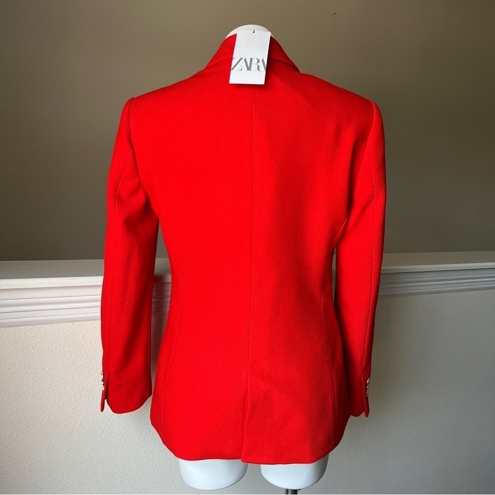 ZARA DOUBLE BREASTED PIQUÉ BLAZER RED SIZE S | 3169/711/600 - Picture 7 of 8